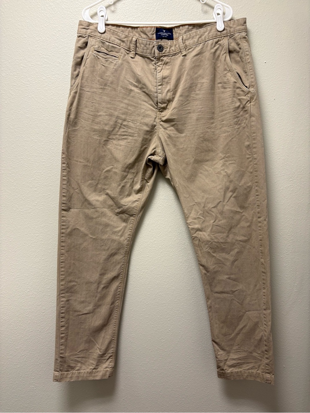 American Eagle Outfitters Men's Beige Khakis Pants 36/32 Cotton Slim Tapered